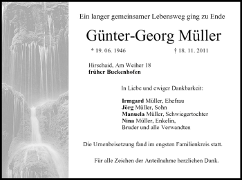 Anzeige von Günter-Georg Müller von MGO