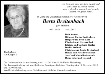 Anzeige von Berta Breitenbach von MGO