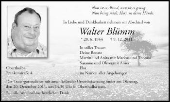 Anzeige von Walter Blümm von MGO