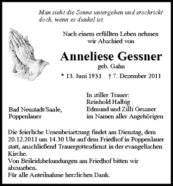Anzeige von Anneliese Gessner von MGO