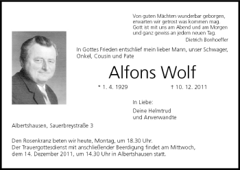 Anzeige von Alfons Wolf von MGO