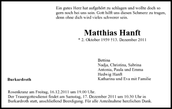 Anzeige von Matthias Hanft von MGO