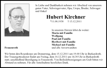 Anzeige von Hubert Kirchner von MGO
