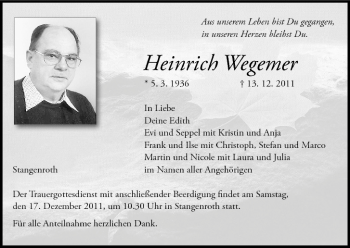 Anzeige von Heinrich Wegerner von MGO