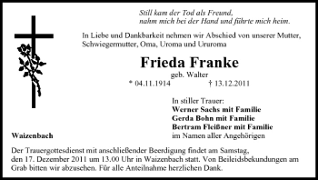 Anzeige von Frieda Franke von MGO