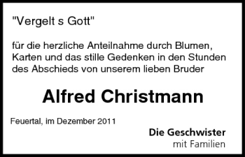 Anzeige von Alfred Christmann von MGO