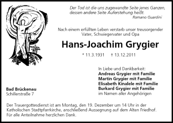 Anzeige von Hans-Joachim Grygier von MGO