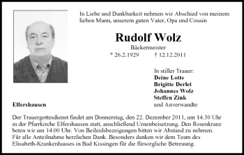 Anzeige von Rudolf Wolz von MGO