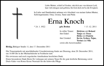 Anzeige von Erna Knoch von MGO