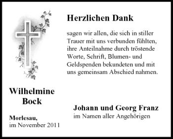 Anzeige von Wilhelmine Bock von MGO