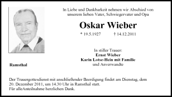 Anzeige von Oskar Wieber von MGO
