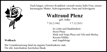 Anzeige von Waltraud Plenz von MGO