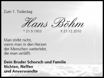 Anzeige von Hans Böhm von MGO