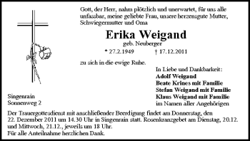 Anzeige von Erika Weigand von MGO