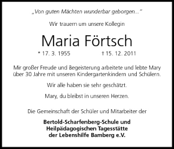 Anzeige von Maria Förtsch von MGO