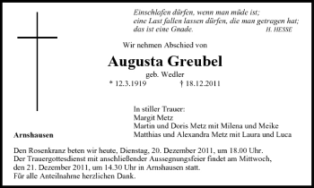 Anzeige von Augusta Greubel von MGO