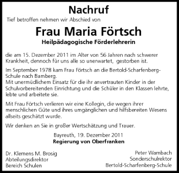 Anzeige von Maria Förtsch von MGO