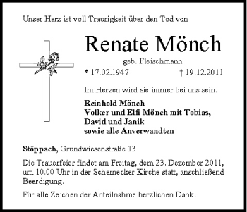 Anzeige von Renate Mönch von MGO