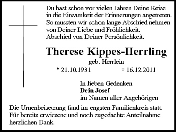 Anzeige von Therese Kippes-Herrling von MGO