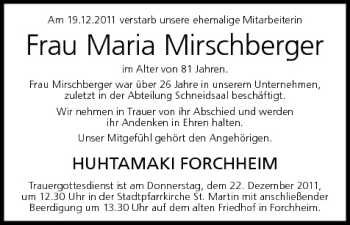 Anzeige von Maria Mirschberger von MGO