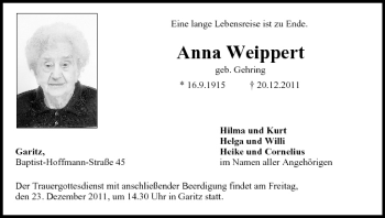 Anzeige von Anna Weippert von MGO