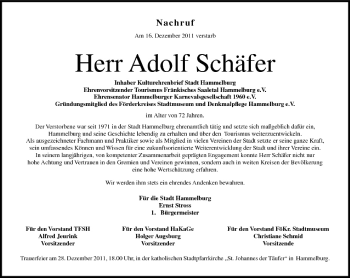 Anzeige von Adolf Schäfer von MGO