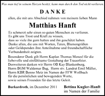 Anzeige von Matthias Hanft von MGO