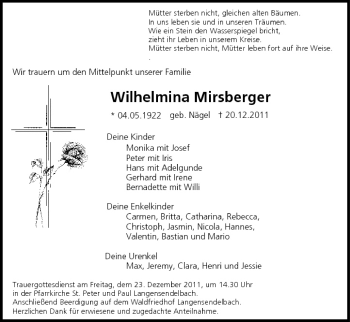 Anzeige von Wilhelmina Mirsberger von MGO