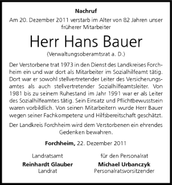 Anzeige von Hans Bauer von MGO