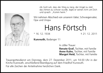 Anzeige von Hans Förtsch von MGO