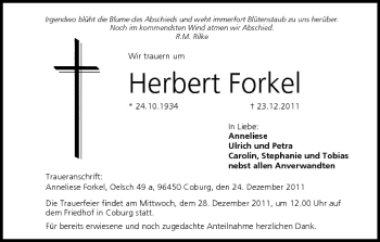 Anzeige von Herbert Forkel von MGO
