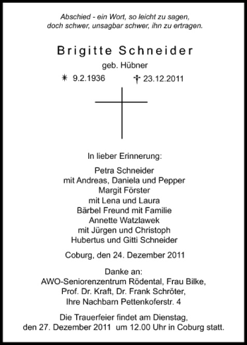 Anzeige von Brigitte Schneider von MGO