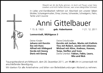 Anzeige von Anni Gittelbauer von MGO