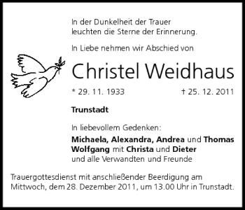 Anzeige von Christel Weidhaus von MGO