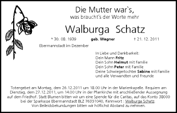 Anzeige von Walburga Schatz von MGO