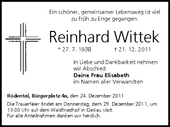 Anzeige von Reinhard Wittek von MGO