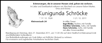 Anzeige von Kunigunda Schröcke von MGO
