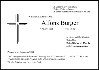 Anzeige von Alfons Burger von MGO