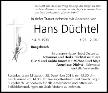 Anzeige von Hans Düchtel von MGO