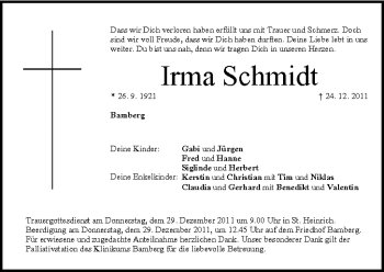 Anzeige von Irma Schmidt von MGO