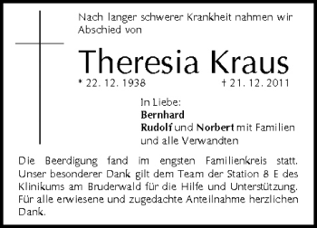 Anzeige von Theresia Kraus von MGO