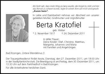 Anzeige von Berta Kratofiel von MGO