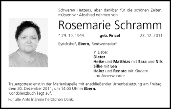 Anzeige von Rosemarie Schramm von MGO
