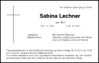 Anzeige von Sabina Lechner von MGO