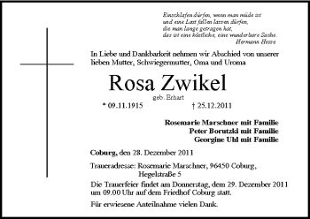 Anzeige von Rosa Zwikel von MGO