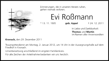Anzeige von Evi Roßmann von MGO