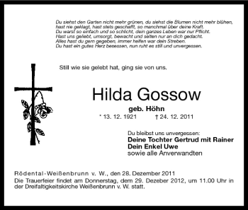 Anzeige von Hilda Gossow von MGO