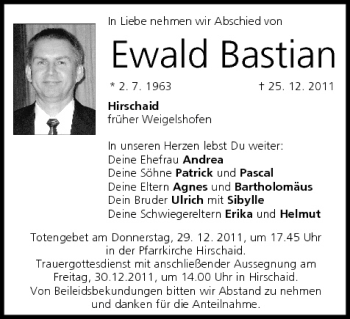 Anzeige von Ewald Bastian von MGO