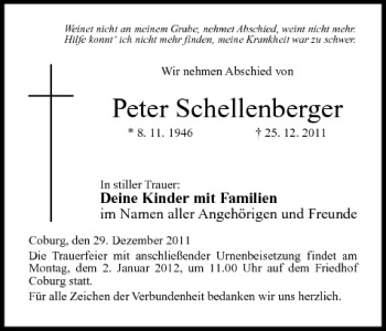 Anzeige von Peter Schellenberger von MGO