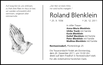 Anzeige von Roland Blenklein von MGO